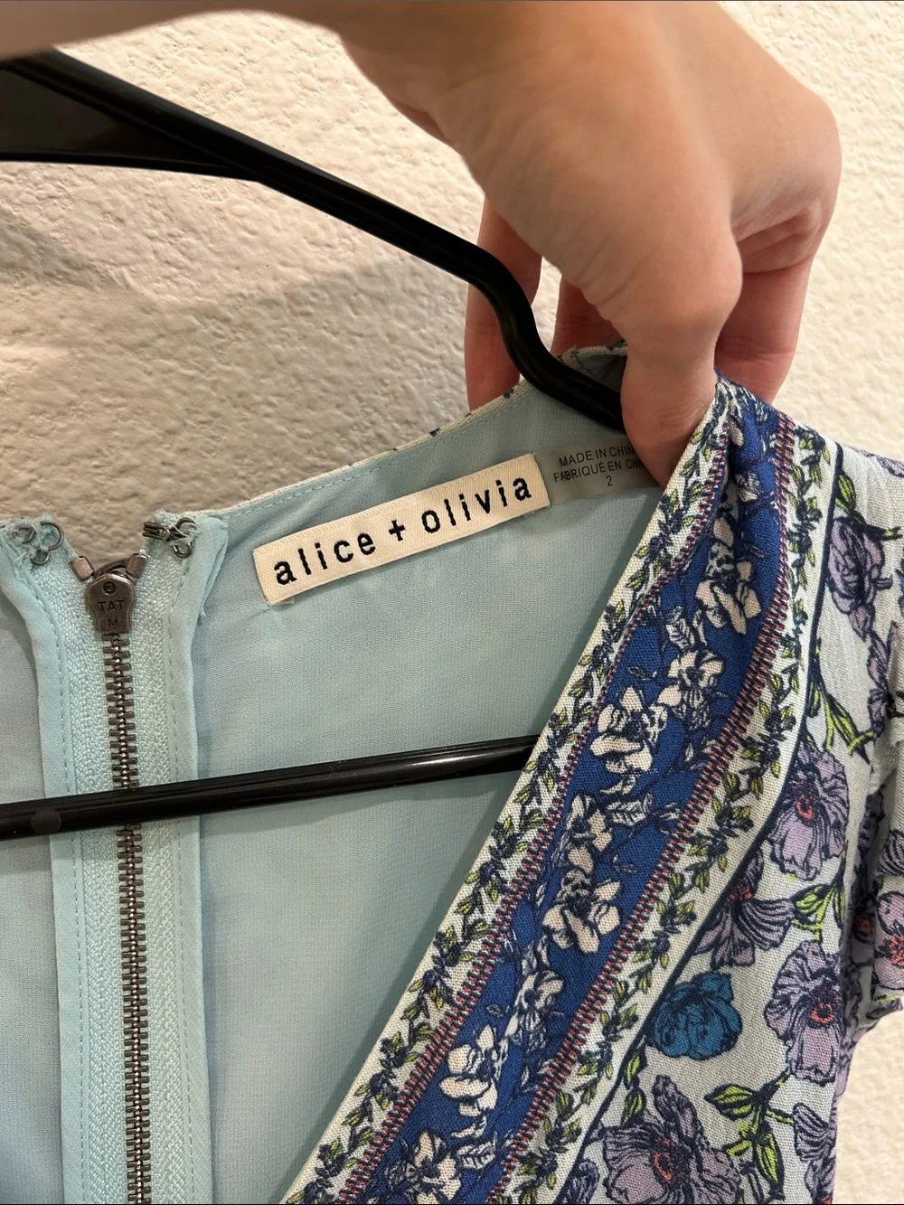 Alice + Olivia Blue and Purple Floral V-Neck Mini Dress with shorts inside - Picture 2 of 5